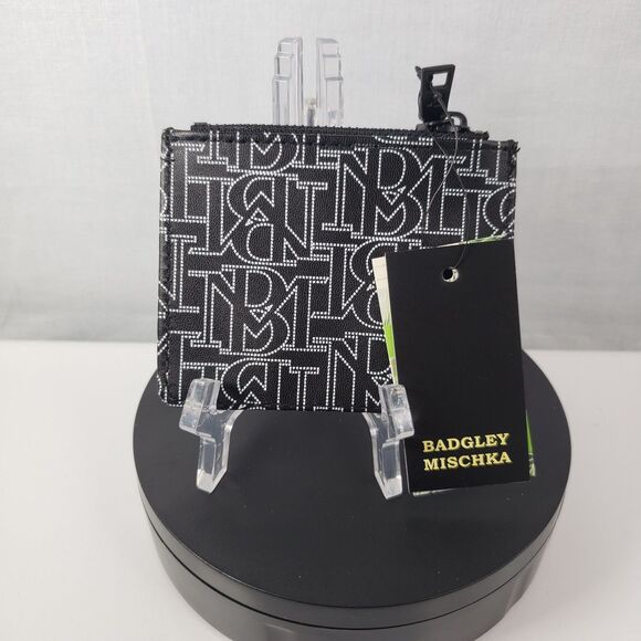 Badgley Mischka Black White Logo Monogram Mini Credit Card Holder Coin Wallet - Picture 8 of 14